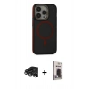 MARSİLYAN™- iPhone 15 Pro Max Kılıf Ahenk Form Serisi - Siyah Bilvis Hayalet Cam Ekran Koruyucu + Titanyum Gri Raze Metal Kamera Lens