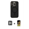 MARSİLYAN™- iPhone 15 Pro Max Kılıf Ahenk Form Serisi - Siyah Buffer Cam Ekran Koruyucu + PVD Metal Kamera Lens - GI