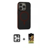 MARSİLYAN™- iPhone 15 Pro Max Kılıf Ahenk Form Serisi - Siyah Buffer Cam Ekran Koruyucu + PVD Metal Kamera Lens - GS