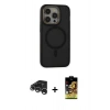 MARSİLYAN™- iPhone 15 Pro Max Kılıf Ahenk Form Serisi - Siyah Buffer Cam Ekran Koruyucu + Raze Metal Kamera Lens - GS