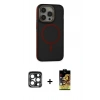 MARSİLYAN™- iPhone 15 Pro Max Kılıf Ahenk Form Serisi - Siyah Buffer Cam Ekran Koruyucu + PVD Metal Kamera Lens - LT