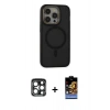 MARSİLYAN™- iPhone 15 Pro Max Kılıf Ahenk Form Serisi - Siyah Buffer Hayalet Cam Ekran Koruyucu + PVD Metal Kamera Lens - LT