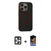 MARSİLYAN™- iPhone 15 Pro Max Kılıf Ahenk Form Serisi - Siyah Buffer Hayalet Cam Ekran Koruyucu + PVD Metal Kamera Lens - LT