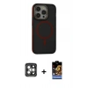 MARSİLYAN™- iPhone 15 Pro Max Kılıf Ahenk Form Serisi - Siyah Buffer Hayalet Cam Ekran Koruyucu + PVD Metal Kamera Lens - GI