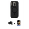 MARSİLYAN™- iPhone 15 Pro Max Kılıf Ahenk Form Serisi - Siyah Buffer Hayalet Cam Ekran Koruyucu + Raze Metal Kamera Lens - SH