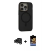 MARSİLYAN™- iPhone 15 Pro Max Kılıf Ahenk Form Serisi - Siyah Buffer Hayalet Cam Ekran Koruyucu + Titanyum Gri Raze Metal Kamera Lens