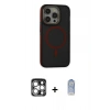 MARSİLYAN™- iPhone 15 Pro Max Kılıf Ahenk Form Serisi - Siyah Joko Magic 5D Cam + Gümüş PVD Metal Kamera Lens
