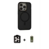 MARSİLYAN™- iPhone 15 Pro Max Kılıf Ahenk Form Serisi - Siyah Joko Magic 5D Hayalet Cam + PVD Metal Kamera Lens - TU