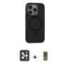MARSİLYAN™- iPhone 15 Pro Max Kılıf Ahenk Form Serisi - Siyah Joko Magic 5D Hayalet Cam + PVD Metal Kamera Lens - SH