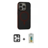 MARSİLYAN™- iPhone 15 Pro Max Kılıf Ahenk Form Serisi - Siyah Polymer Nano Ekran Koruyucu + PVD Metal Kamera Lens - GS