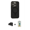 MARSİLYAN™- iPhone 15 Pro Max Kılıf Ahenk Form Serisi - Siyah Polymer Nano Ekran Koruyucu + Raze Metal Kamera Lens - TMGI