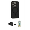 MARSİLYAN™- iPhone 15 Pro Max Kılıf Ahenk Form Serisi - Siyah Polymer Nano Ekran Koruyucu + Raze Metal Kamera Lens - SH