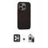 MARSİLYAN™- iPhone 15 Pro Max Kılıf Ahenk Form Serisi - Siyah Vanessa Magic Hayalet Cam + PVD Metal Kamera Lens - SH