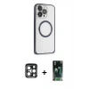 MARSİLYAN™- iPhone 15 Pro Max Kılıf Ahenk Işık Serisi - Şeffaf 360 Full Body Arka Koruyucu + PVD Metal Kamera Lens - LT