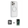 MARSİLYAN™- iPhone 15 Pro Max Kılıf Ahenk Işık Serisi - Şeffaf 360 Full Body Arka Koruyucu + Siyah PVD Metal Kamera Lens