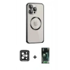 MARSİLYAN™- iPhone 15 Pro Max Kılıf Ahenk Işık Serisi - Şeffaf 360 Full Body Arka Koruyucu + Siyah PVD Metal Kamera Lens