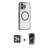 MARSİLYAN™- iPhone 15 Pro Max Kılıf Ahenk Işık Serisi - Şeffaf 360 Full Body Arka Koruyucu + Siyah PVD Metal Kamera Lens