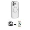 MARSİLYAN™- iPhone 15 Pro Max Kılıf Ahenk Işık Serisi - Şeffaf Pasifik Cam Ekran Koruyucu + PVD Metal Kamera Lens - GI