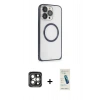 MARSİLYAN™- iPhone 15 Pro Max Kılıf Ahenk Işık Serisi - Şeffaf Pasifik Cam Ekran Koruyucu + PVD Metal Kamera Lens - GI