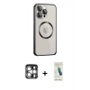MARSİLYAN™- iPhone 15 Pro Max Kılıf Ahenk Işık Serisi - Şeffaf Pasifik Cam Ekran Koruyucu + PVD Metal Kamera Lens - GS
