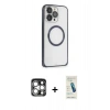 MARSİLYAN™- iPhone 15 Pro Max Kılıf Ahenk Işık Serisi - Şeffaf Pasifik Cam Ekran Koruyucu + PVD Metal Kamera Lens - GS