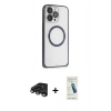 MARSİLYAN™- iPhone 15 Pro Max Kılıf Ahenk Işık Serisi - Şeffaf Pasifik Cam Ekran Koruyucu + Raze Metal Kamera Lens - TMGI