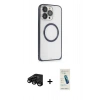 MARSİLYAN™- iPhone 15 Pro Max Kılıf Ahenk Işık Serisi - Şeffaf Pasifik Cam Ekran Koruyucu + Raze Metal Kamera Lens - SH