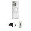 MARSİLYAN™- iPhone 15 Pro Max Kılıf Ahenk Işık Serisi - Şeffaf Pasifik Cam Ekran Koruyucu + Raze Metal Kamera Lens - SH