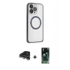 MARSİLYAN™- iPhone 15 Pro Max Kılıf Ahenk Işık Serisi - Siyah 360 Mat Full Body Arka Koruyucu + Gümüş Raze Metal Kamera Lens