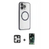 MARSİLYAN™- iPhone 15 Pro Max Kılıf Ahenk Işık Serisi - Siyah 360 Mat Full Body Arka Koruyucu + PVD Metal Kamera Lens - GS