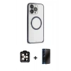 MARSİLYAN™- iPhone 15 Pro Max Kılıf Ahenk Işık Serisi - Siyah 3D Antistatik Hayalet Cam Ekran Koruyucu + PVD Metal Kamera Lens - TU