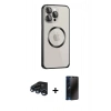 MARSİLYAN™- iPhone 15 Pro Max Kılıf Ahenk Işık Serisi - Siyah 3D Antistatik Hayalet Cam Ekran Koruyucu + Raze Metal Kamera Lens - LT