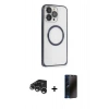 MARSİLYAN™- iPhone 15 Pro Max Kılıf Ahenk Işık Serisi - Siyah 3D Antistatik Hayalet Cam Ekran Koruyucu + Raze Metal Kamera Lens - GS