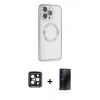 MARSİLYAN™- iPhone 15 Pro Max Kılıf Ahenk Işık Serisi - Siyah 3D Antistatik Hayalet Cam Ekran Koruyucu + PVD Metal Kamera Lens - SH