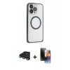 MARSİLYAN™- iPhone 15 Pro Max Kılıf Ahenk Işık Serisi - Siyah 3D Antistatik Mat Seramik Nano Ekran Koruyucu + Raze Metal Kamera Lens - LT