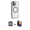 MARSİLYAN™- iPhone 15 Pro Max Kılıf Ahenk Işık Serisi - Siyah 3D Antistatik Mat Seramik Nano Ekran Koruyucu + PVD Metal Kamera Lens - GI