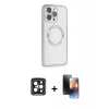 MARSİLYAN™- iPhone 15 Pro Max Kılıf Ahenk Işık Serisi - Siyah 3D Antistatik Mat Seramik Nano Ekran Koruyucu + PVD Metal Kamera Lens - SH