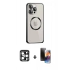 MARSİLYAN™- iPhone 15 Pro Max Kılıf Ahenk Işık Serisi - Siyah 3D Antistatik Mat Seramik Nano Ekran Koruyucu + PVD Metal Kamera Lens - LT