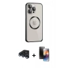 MARSİLYAN™- iPhone 15 Pro Max Kılıf Ahenk Işık Serisi - Siyah 3D Antistatik Mat Seramik Nano Ekran Koruyucu + Raze Metal Kamera Lens - LT