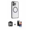 MARSİLYAN™- iPhone 15 Pro Max Kılıf Ahenk Işık Serisi - Siyah 3D Antistatik Mat Seramik Nano Ekran Koruyucu + PVD Metal Kamera Lens - TU