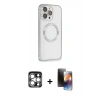 MARSİLYAN™- iPhone 15 Pro Max Kılıf Ahenk Işık Serisi - Siyah 3D Antistatik Mat Seramik Nano Ekran Koruyucu + PVD Metal Kamera Lens - GS