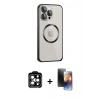 MARSİLYAN™- iPhone 15 Pro Max Kılıf Ahenk Işık Serisi - Siyah 3D Antistatik Mat Seramik Nano Ekran Koruyucu + PVD Metal Kamera Lens - TU
