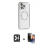 MARSİLYAN™- iPhone 15 Pro Max Kılıf Ahenk Işık Serisi - Siyah 3D Antistatik Mat Seramik Nano Ekran Koruyucu + PVD Metal Kamera Lens - GI