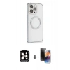 MARSİLYAN™- iPhone 15 Pro Max Kılıf Ahenk Işık Serisi - Siyah 3D Antistatik Mat Seramik Nano Ekran Koruyucu + PVD Metal Kamera Lens - TU