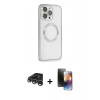 MARSİLYAN™- iPhone 15 Pro Max Kılıf Ahenk Işık Serisi - Siyah 3D Antistatik Mat Seramik Nano Ekran Koruyucu + Gümüş Raze Metal Kamera Lens