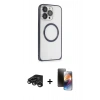 MARSİLYAN™- iPhone 15 Pro Max Kılıf Ahenk Işık Serisi - Siyah 3D Antistatik Mat Seramik Nano Ekran Koruyucu + Raze Metal Kamera Lens - TMGI