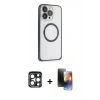 MARSİLYAN™- iPhone 15 Pro Max Kılıf Ahenk Işık Serisi - Siyah 3D Antistatik Mat Seramik Nano Ekran Koruyucu + PVD Metal Kamera Lens - LT