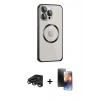 MARSİLYAN™- iPhone 15 Pro Max Kılıf Ahenk Işık Serisi - Siyah 3D Antistatik Mat Seramik Nano Ekran Koruyucu + Raze Metal Kamera Lens - TMGI