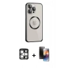 MARSİLYAN™- iPhone 15 Pro Max Kılıf Ahenk Işık Serisi - Siyah 3D Antistatik Mat Seramik Nano Ekran Koruyucu + PVD Metal Kamera Lens - GS