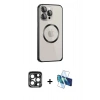MARSİLYAN™- iPhone 15 Pro Max Kılıf Ahenk Işık Serisi - Siyah 3D Antistatik Seramik Nano Ekran Koruyucu + PVD Metal Kamera Lens - LT